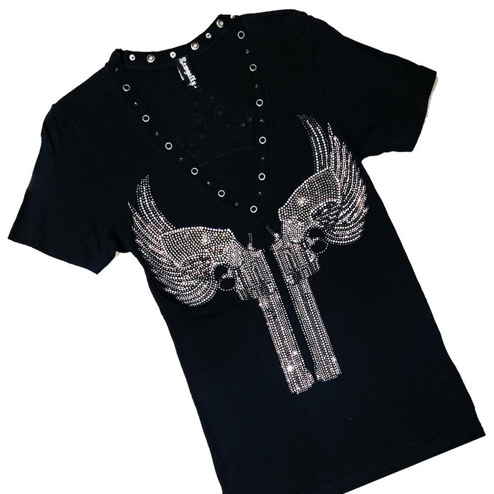 Angel's Guns Women's Black Deep-V T-shirt